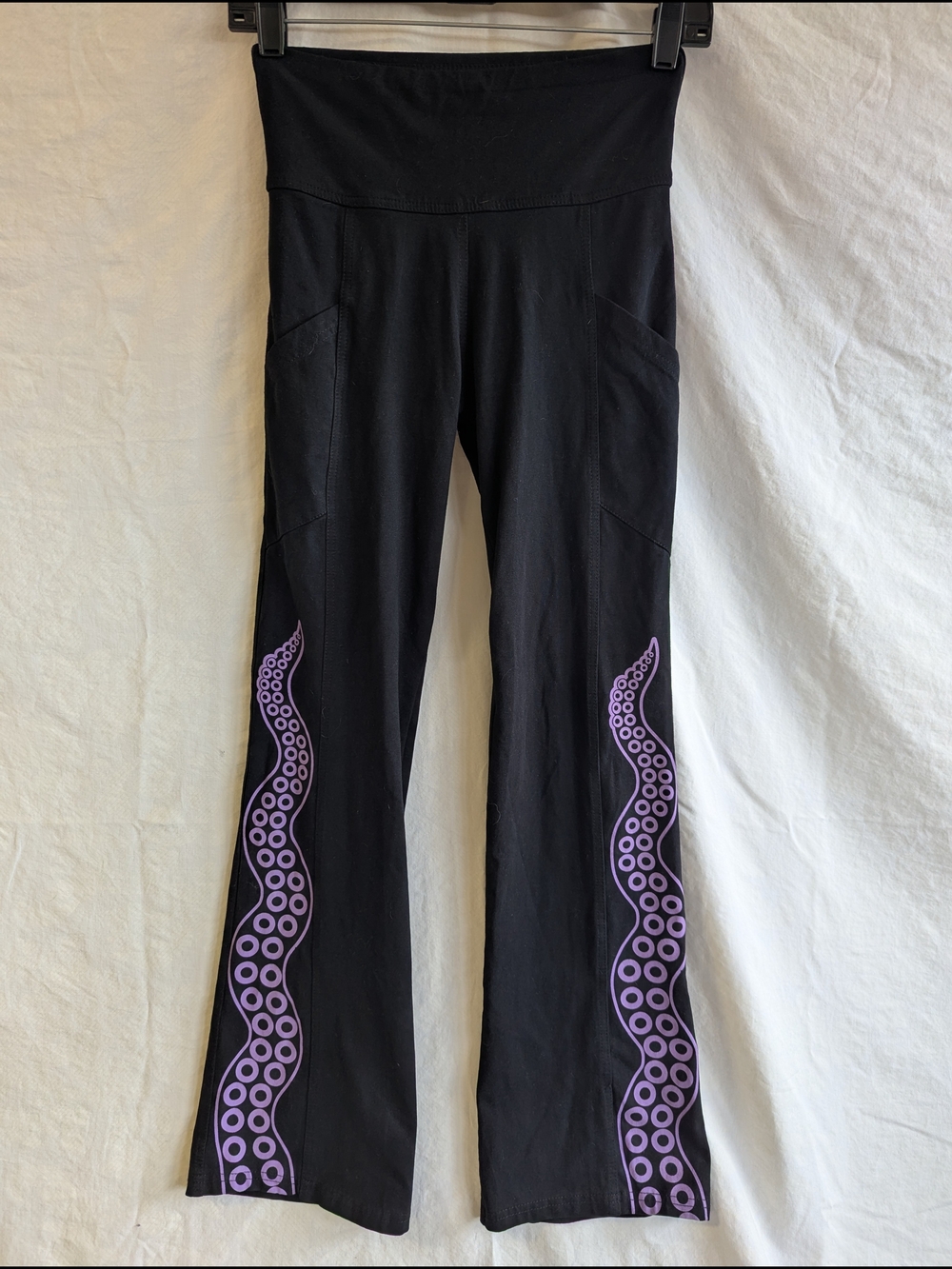 Black Flared Leggings with Purple Octopus Tentacle Print